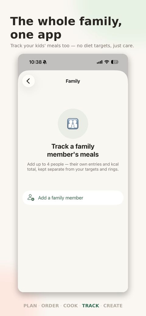 MealMatch Family screen for tracking a family member's meals separately from your own targets