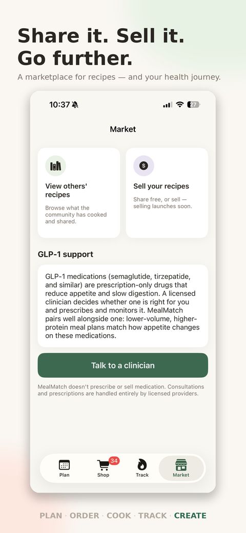 MealMatch community Market screen for browsing recipes other cooks have shared